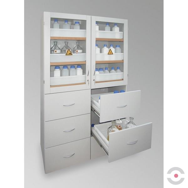 Szafa zabezpieczająca (kwasy, zasady) Topserw MODUS XL, 4 komory, 6 półek wysuwanych, 6 szuflad, drzwi CLA-GL