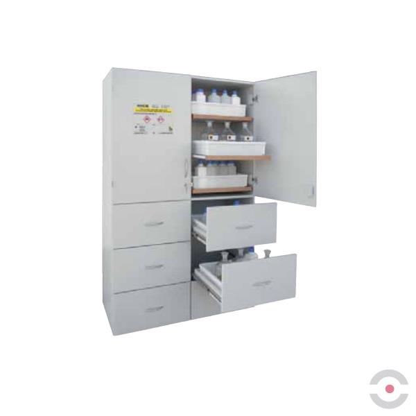 Szafa zabezpieczająca (kwasy, zasady)Topserw MODUS XL, 4 komory, 6 półek wysuwanych, 6 szuflad, drzwi CLA