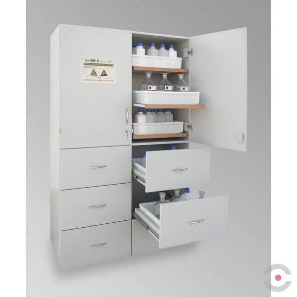 Szafa zabezpieczająca (kwasy, zasady)Topserw MODUS XL, 4 komory, 6 półek wysuwanych, 6 szuflad, drzwi CLA
