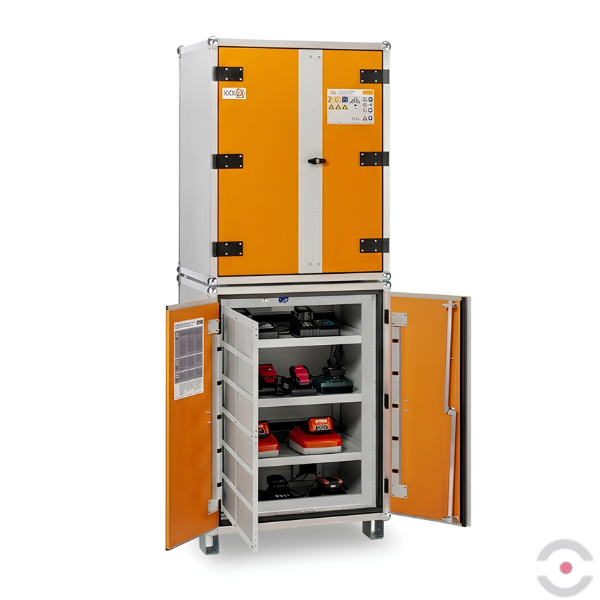 Szafa zabezpieczająca Topserw BATT L, ładowanie akumulatorów, 230V, 6 półek, 36 gniazd, nóżki, Basic 8/20, (VDMA 24994)