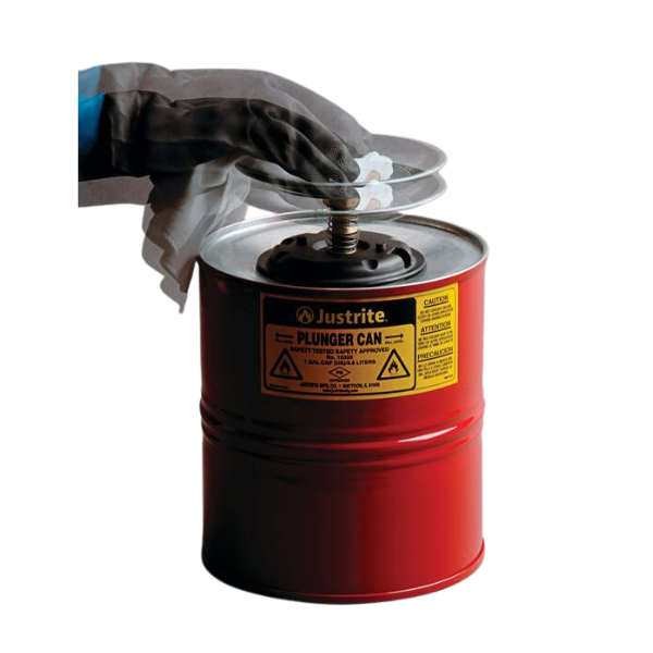 Pojemnik zabezpieczający Justrite stalowy, tłokowy do czyszczenia, 4 l, czerwony