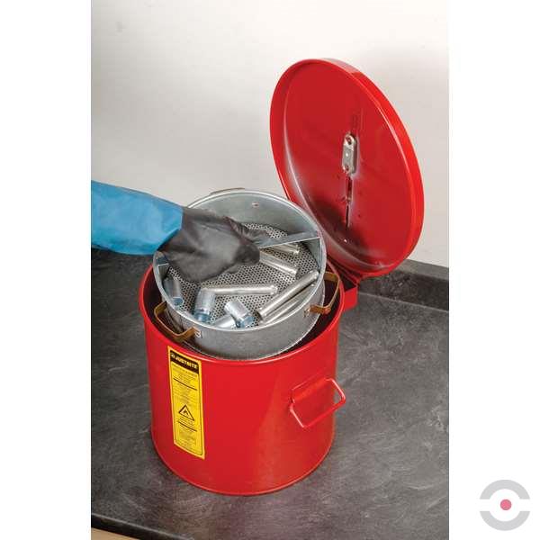 Zbiornik stalowy Justrite, warsztatowy do mycia i czyszczenia przez zanurzenie z koszem 4 l, czerwony