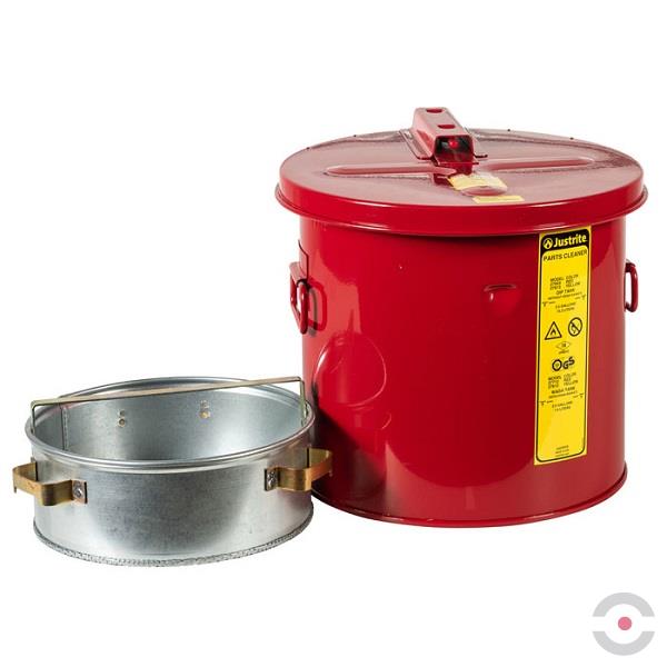 Zbiornik stalowy Justrite, warsztatowy do mycia i czyszczenia przez zanurzenie z koszem 8 l, czerwony