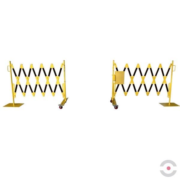 Zestaw 2 szt. Bariera nożycowa, dł. 2*2000 mm, słupek, kółka, czarny/żółty