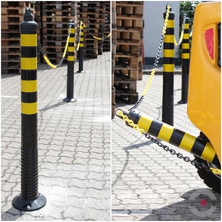 Zestaw 6 elastycznych słupków, śr. 80 mm, W*750 mm, łańuch 10 m, żółty/czarny