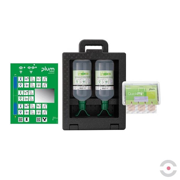 Zestaw naścienny zamykany Plum iBOX - roztwór do płukania oka, ciało obce, DUO butelka 2*1000 ml, chlorek sodu 0,9%, dozownik z plastrami