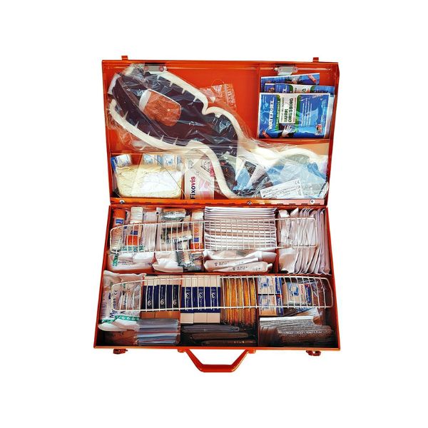 Zestaw pierwszej pomocy Topserw typ A, stalowa walizka, kolor pomarańczowy