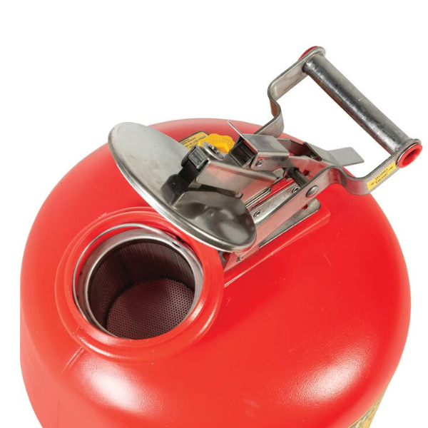 Pojemnik polietylenowy Justrite do usuwania zużytych płynów 19 l, osprzęt SN, wskaźnik, czerwony