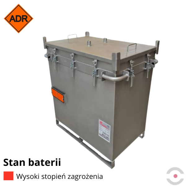 Pojemnik PG1 do transportu (ADR), składowania baterii i akumulatorów Topserw, 185 l, stal nierdzewna, wypełniacz PyroBubbles