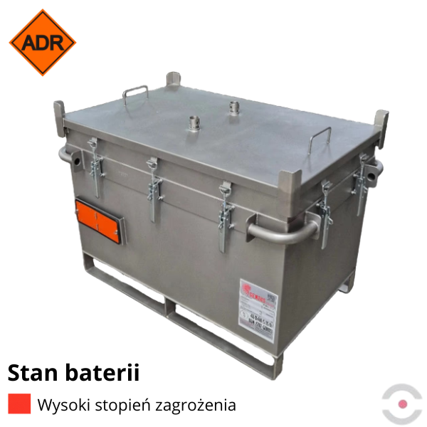 Pojemnik PG1 do transportu (ADR), składowania baterii i akumulatorów Topserw, 473 l, stal nierdzewna, wypełniacz PyroBubbles