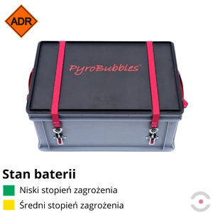 Pojemnik PG2 do transportu (ADR), składowania baterii i akumulatorów Topserw, 27 l, polipropylen, wyjmowany kosz, wypełniacz PyroBubbles