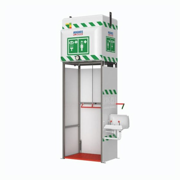 Kabina bezpieczeństwa Hughes, natrysk awaryjny, myjka do oczu/twarzy (OUT), ściany GRP, zbiornik 350 l