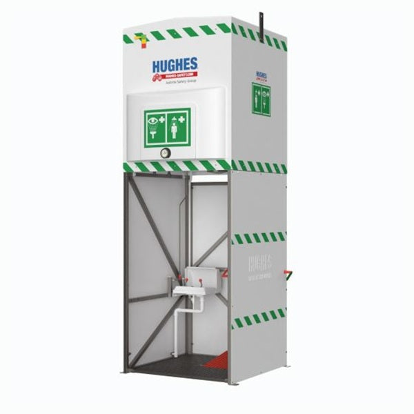 Kabina bezpieczeństwa Hughes, natrysk awaryjny, myjka do oczu/twarzy (IN), ściany GRP, zbiornik 1500 l