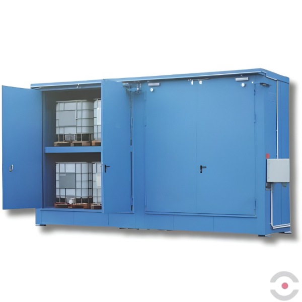 Magazyn ognioodporny Topserw, EI90, 2 poziomy/2 segmenty, 8*1000 l KTC/IBC, 2*1000 l, 2*drzwi dwuskrzydłowe