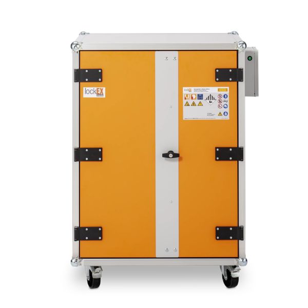Szafa zabezpieczająca Topserw BATT M, ładowanie akumulatorów, 230V, 3 półki, 18 gniazd, kółka, Premium 8/10, (VDMA 24994)
