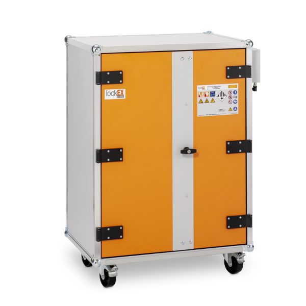 Szafa zabezpieczająca Topserw BATT M, ładowanie akumulatorów, 230V, 3 półki, 18 gniazd, kółka, Premium Plus 8/10, (VDMA 24994)