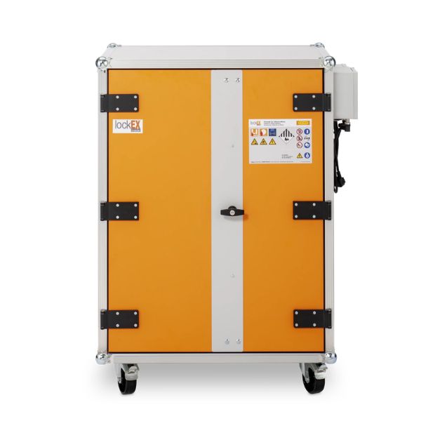 Szafa zabezpieczająca Topserw BATT M, ładowanie akumulatorów, 230V, 3 półki, 18 gniazd, kółka, Premium Plus 8/10, (VDMA 24994)
