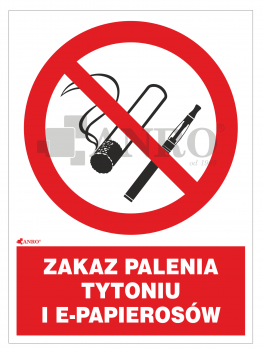 Znak ppoż Zakaz palenia tytoniu i e-papierosów 150x205mm F (12P/5)