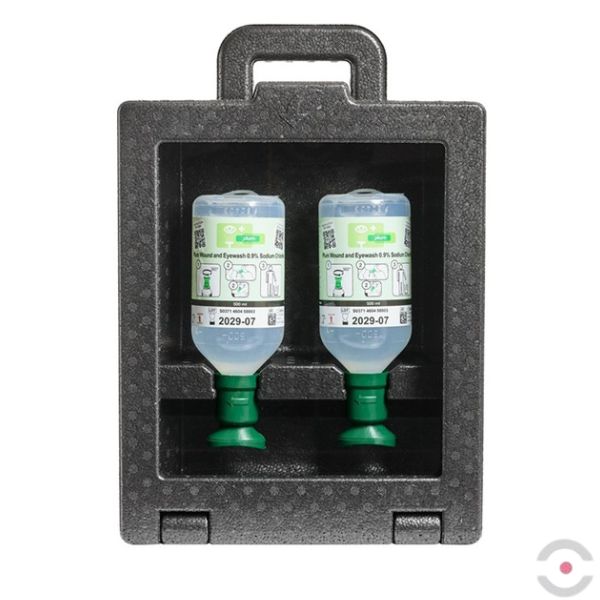 Zestaw naścienny zamykany Plum iBOX - roztwór do płukania oka i ran Plum, butelka 2*500 ml, chlorek sodu 0,9%, piktogram, lustro, MDR