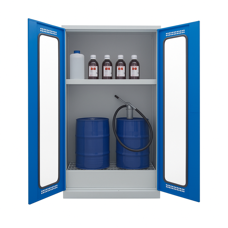 Szafa zabezpieczająca (beczki) Topserw DRUM L, 2*60 l, 1 półka, 2-drzwiowa, CLA-GL niebieskie, CHS-2FAS