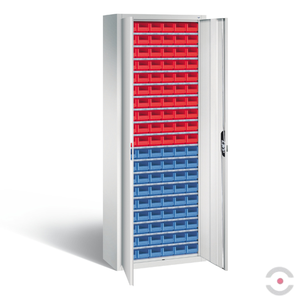 Szafa warsztatowa L-TALL, 114 pojemników, drzwi dwuskrzydłowe, W*S*G 1980*700*300 mm, szary