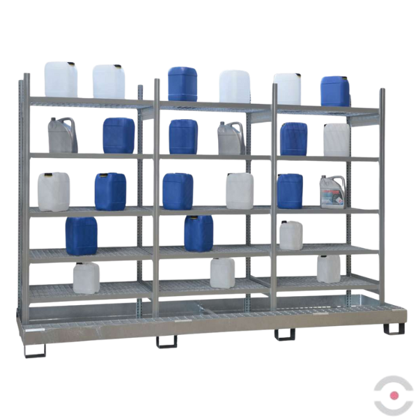 Regał półkowy Topserw, 3*5*półka (kratownica), 1*wanna galwan. 210 l, S*G*W 3095*635*2100 mm