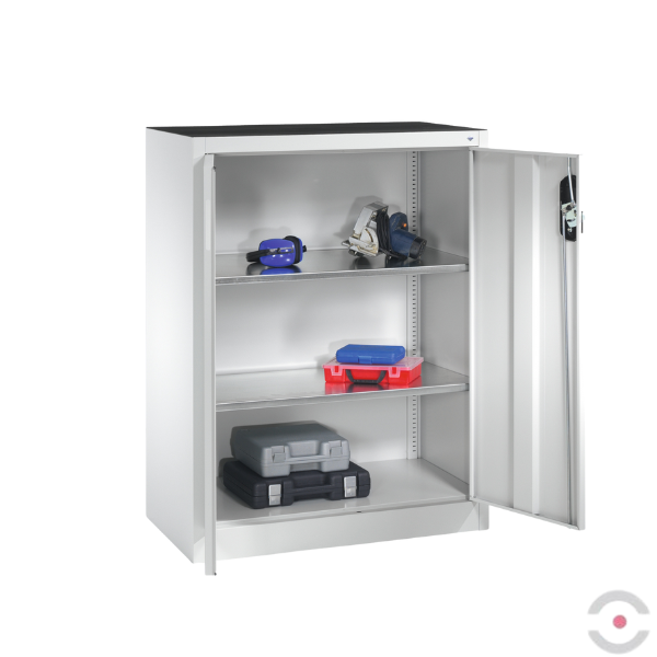 Szafa warsztatowa M, 2 półki, mata, drzwi dwuskrzydłowe, W*S*G 1200*930*500 mm, szary