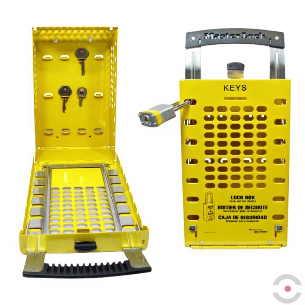 Skrzynka zabezpieczająca klucze kłódek bezpieczeństwa, przenośna/ścienna, żółta