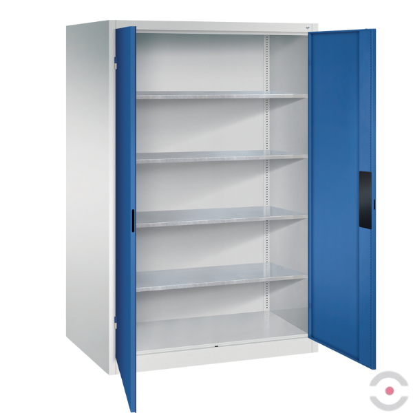 Szafa warsztatowa XXL, zwiększona głębokość, 4 półki, nośność do 700 kg, drzwi dwuskrzydłowe, W*S*G 1950*1200*800 mm, szary/niebieski