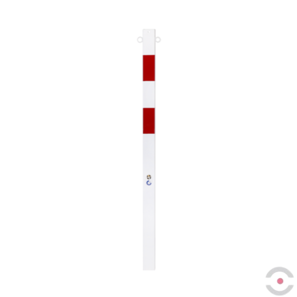 Słupek stalowy, kwadrat. 70*70 mm, wpuszczany, 2*uchwyt oczkowy, biały/czerwony