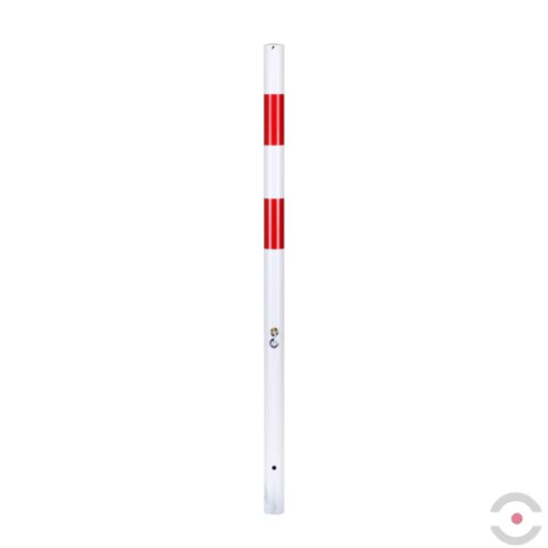 Słupek stalowy, okrągły, śr. 60 mm, wpuszczany, ocynkow. malow. biały/czerwony