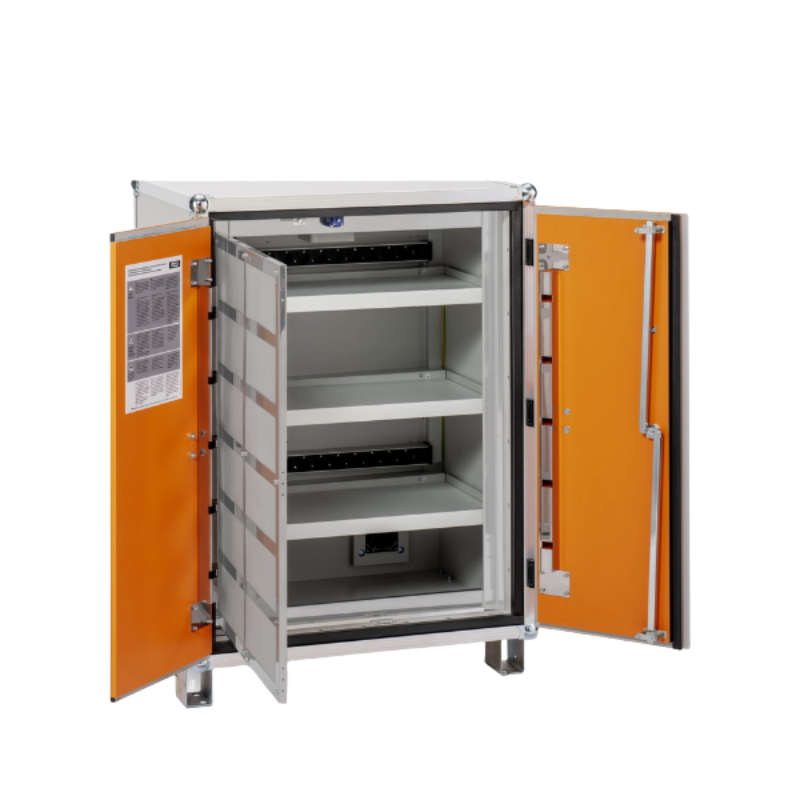 Szafa zabezpieczająca Topserw BATT M, ładowanie akumulatorów, 230V, 3 półki, 18 gniazd, nóżki, Premium 8/10, (VDMA 24994)