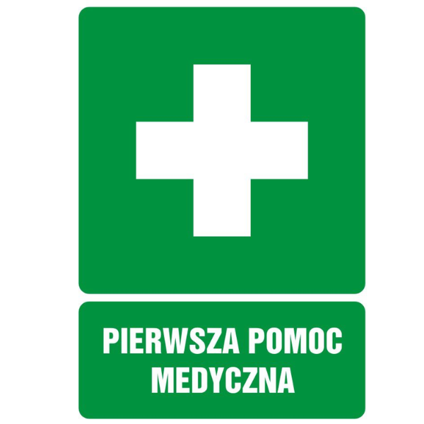 Znak ewakuacyjny Pierwsza pomoc medyczna z podpisem 220x300mm P (1I)