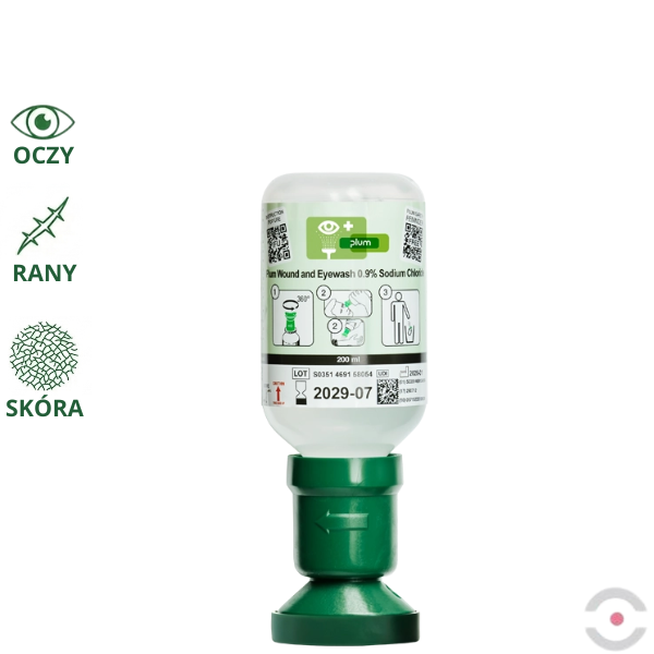 Roztwór do płukania oka i ran Plum, ciało obce, butelka 200 ml, chlorek sodu 0,9%, MDR
