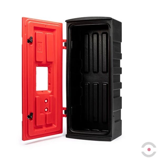 Szafka wisząca Jonesco na gaśnicę 5 kg, budynek, Seria 95, wnęka na klucz, czerwony/czarny