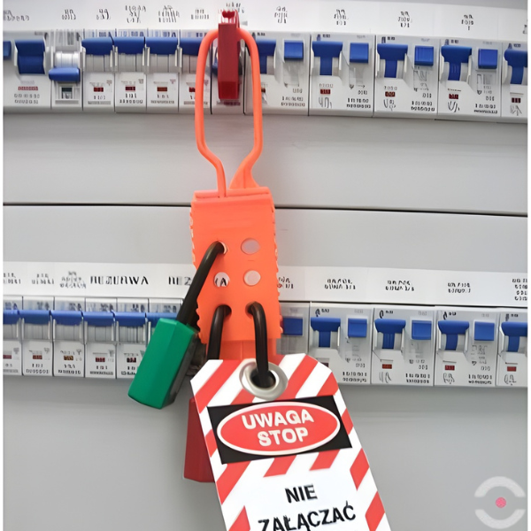 Blokada klamrowa (Ex), dielektryczna, nieprzewodząca, szczęka 25-63 mm, 6 kłódek (6.35 mm), czerwona