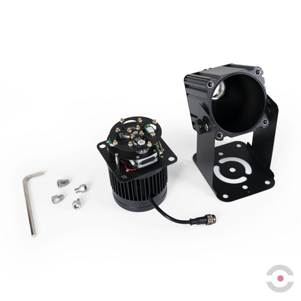 Projektor przemysłowy LED GOBO, 100W, optyka 18°, zewnętrzny, stały, 4 soczewki, IP65