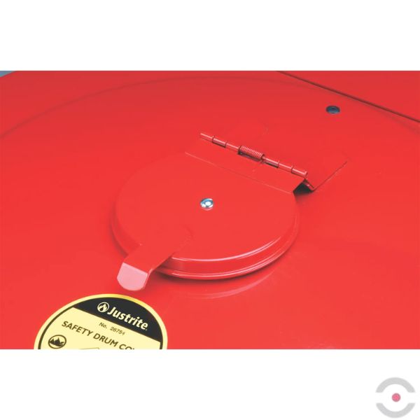 Pokrywa samozamykająca Vapor Trap, niskotopliwy łącznik, do beczek 200 l, odpowietrznik, uszczelka, czerwony