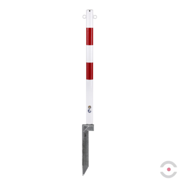 Słupek stalowy, okrągły, śr. 60 mm, do ziemi, niski, 2*uchwyt oczkowy, ocynkow. malow. biały/czerwony
