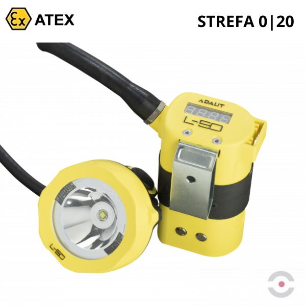 Latarka Ex ATEX Topserw ADALIT L50+, akumulatorowa, na hełm/kask, Zone ‘0’, ‘20’