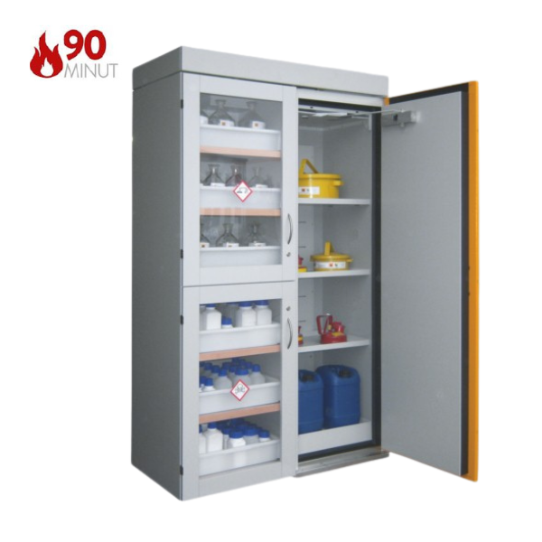 Szafa kombinowana Topserw COMBI-90 XL, 6 wanienek, 2 moduły, drzwi GL szare/żółte, LAB, 90 min