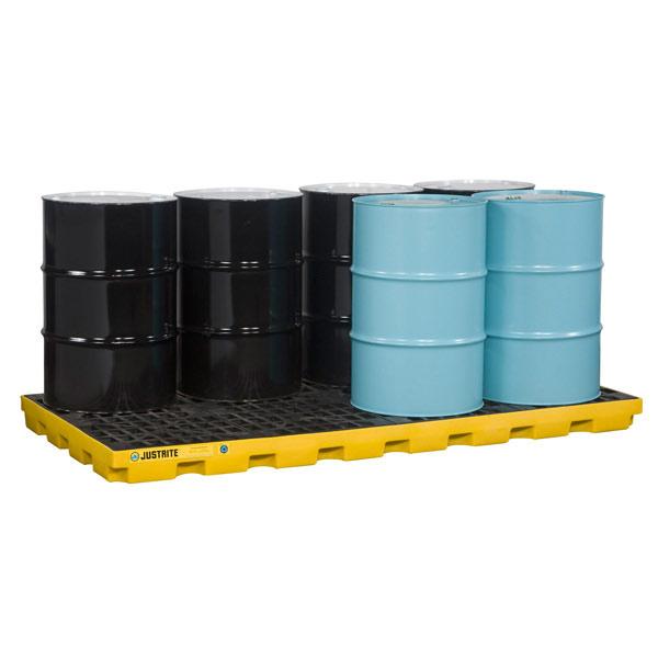 Platforma robocza Justrite 371 l, beczka 8*200 l, wanna wychwytowa, żółty, LOW