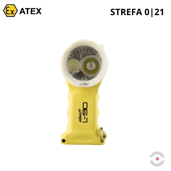 Latarka Ex ATEX Topserw ADALIT L-90RF akumulatorowa, kątowa, pierścień fotoluminescencyjny, 2*LED, Zone ‘0’