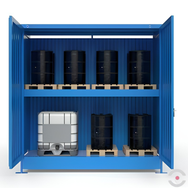 Magazyn substancji niebezpiecznych nieizolowany Topserw, WSC 2 poziomy, 6*1000 l KTC/IBC, jednostronny, 1*drzwi dwuskrzydłowe, jednomodułowy