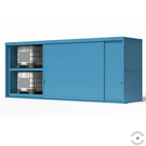 Magazyn substancji niebezpiecznych nieizolowany Topserw, WSC 2 poziomy/2 segmenty, 16*200 l beczka/ekspl, jednostronny, 1*drzwi przesuwne, dwumodułowy