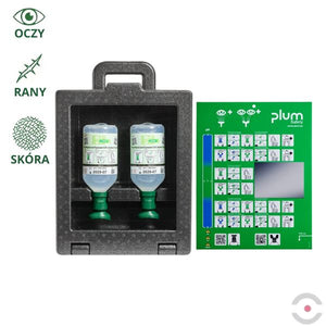 Zestaw naścienny zamykany Plum iBOX - roztwór do płukania oka i ran Plum, butelka 2*500 ml, chlorek sodu 0,9%, piktogram, lustro, MDR