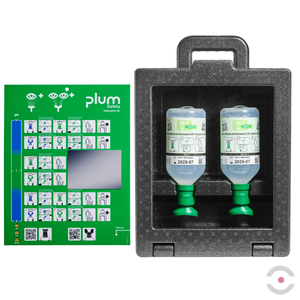 Zestaw naścienny zamykany Plum iBOX - roztwór do płukania oka i ran, butelka 2*500 ml, chlorek sodu 0,9%, piktogram, MDR