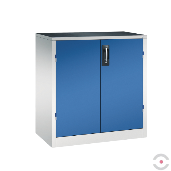 Szafa warsztatowa M, nośność do 700 kg, 1 półka, mata, drzwi dwuskrzydłowe, W*S*G 1000*930*500 mm, szary/niebieski