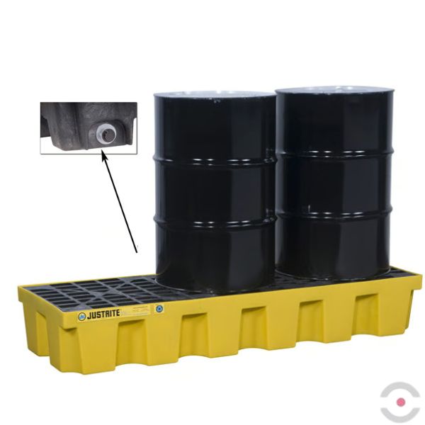 Wanna wychwytowa Justrite 284 l, beczka 3*200 l, kratownica, spust, żółty, MEDIUM