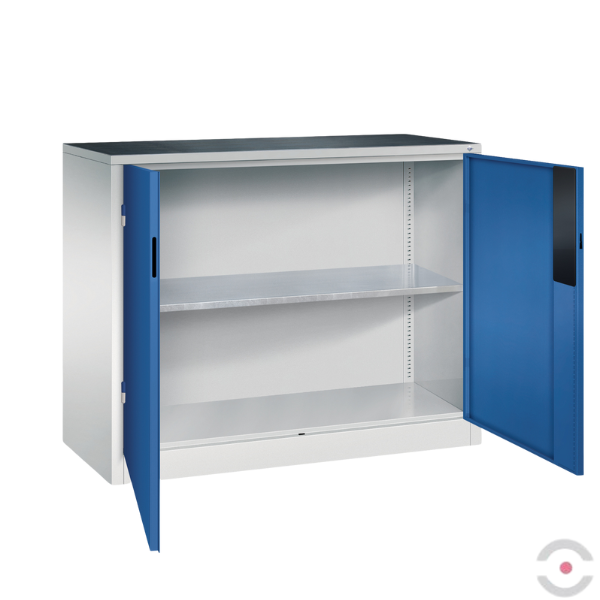 Szafa warsztatowa M, nośność do 700 kg, 1 półka, mata, drzwi dwuskrzydłowe, W*S*G 1000*1200*500 mm, szary/niebieski